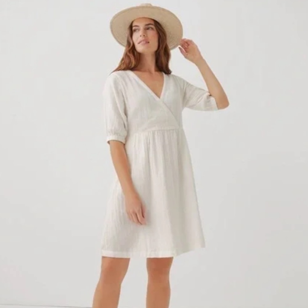 Pact Womens cream crossover coastal gauze dress M NWT